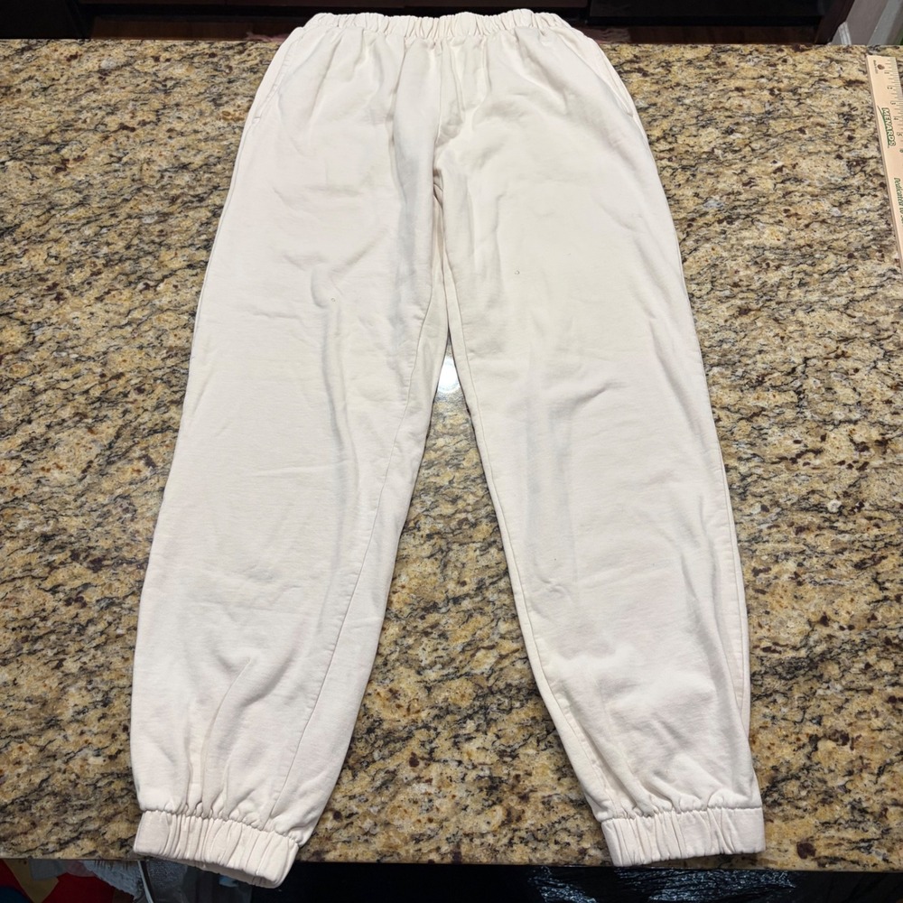 John Galt Cream Jogger Sweatpants Elastic Waist Fleece Lined Off White Mens M ws
